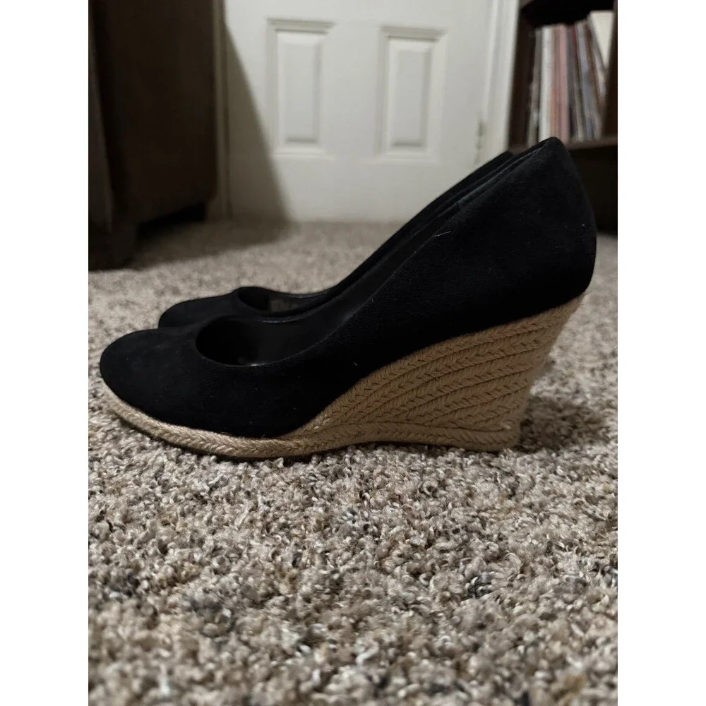 Charles by Charles David Black Espadrille Wedge Pumps Faux Suede Sz 7.5 M